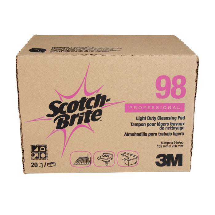 Scotch-Brite Light Duty Cleansing Pad 98, 6 in x 9 in, 20/Box