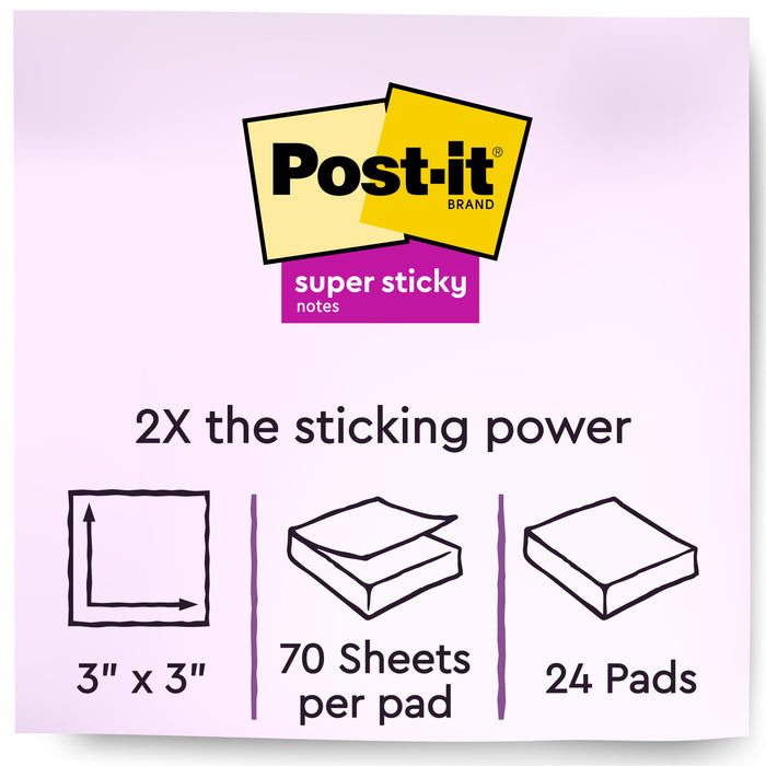 Post-it® Super Sticky Recycled Notes 654-24NH-CP, 3 in x 3 in (76 mm x 76 mm)