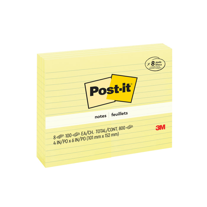 Post-it® Notes 660-8PK, 4 in x 6 in (101 mm x 152 mm), Lined