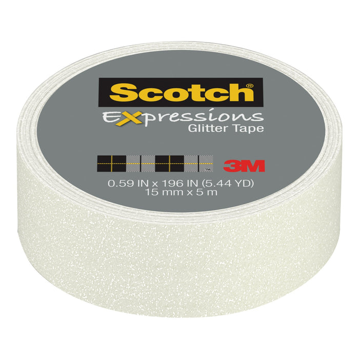 Scotch® Expressions Glitter Tape C514-WHT, .59 in x 196 in (15 mm x 5m)