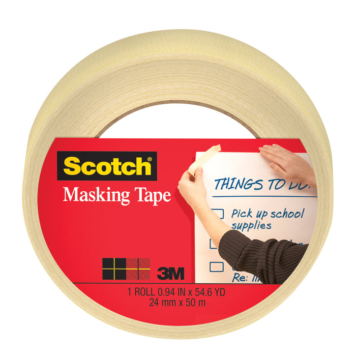 Scotch® Masking Tape 3400-24TR-IN, .94 in x 54.6 yd (24 mm x 50 m), 1 pack