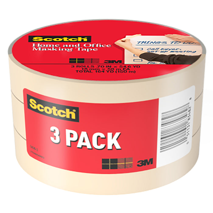 Scotch® Masking Tape 3436-3, .70 in x 54.6 yd (18 mm x 50 m), 3 rolls/pack