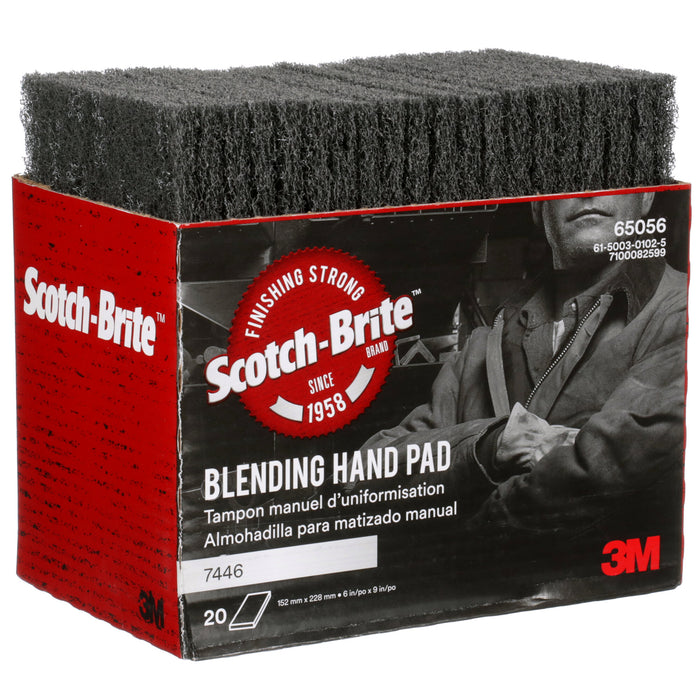 Scotch-Brite Blending Hand Pad 7446, HP-HP, SiC Medium, Gray, 6 in x 9 in