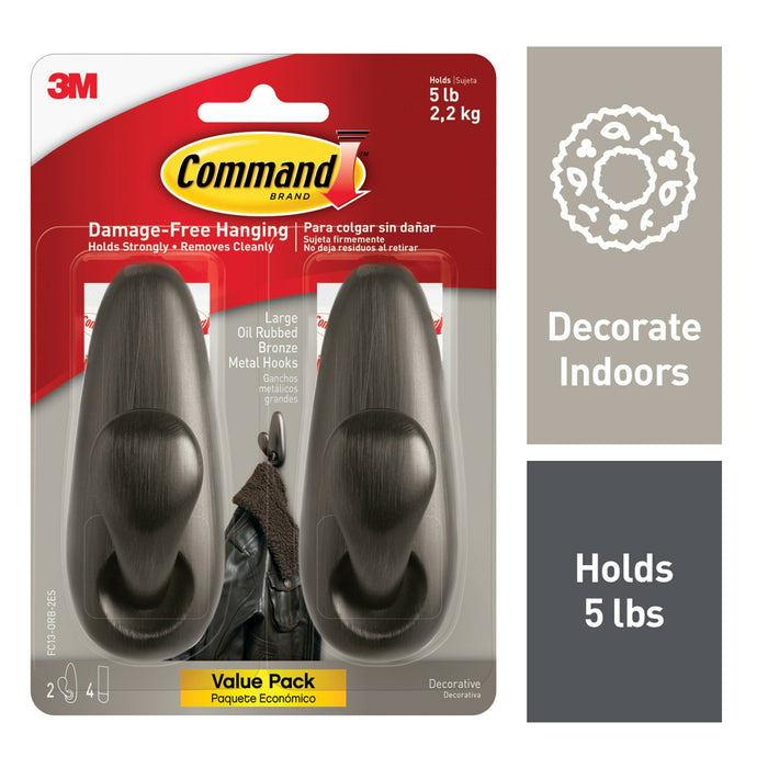 Command Large Forever Classic Oil Rubbed Bronze Metal Hook,FC13-ORB-2ES, 2 Pack