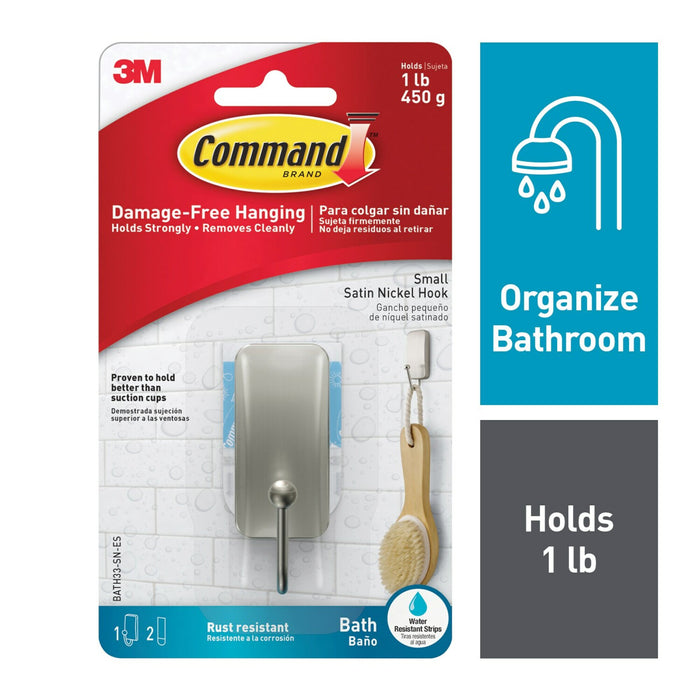 Command Bath Small Hook, Satin Nickel, BATH33-SN-ES