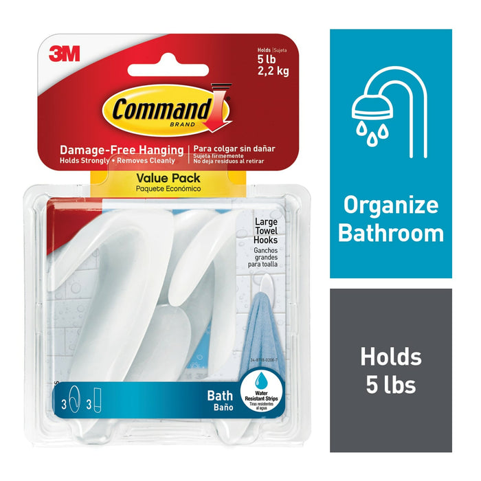 Command Large Towel Hooks, Value Pack Bath17-3ES