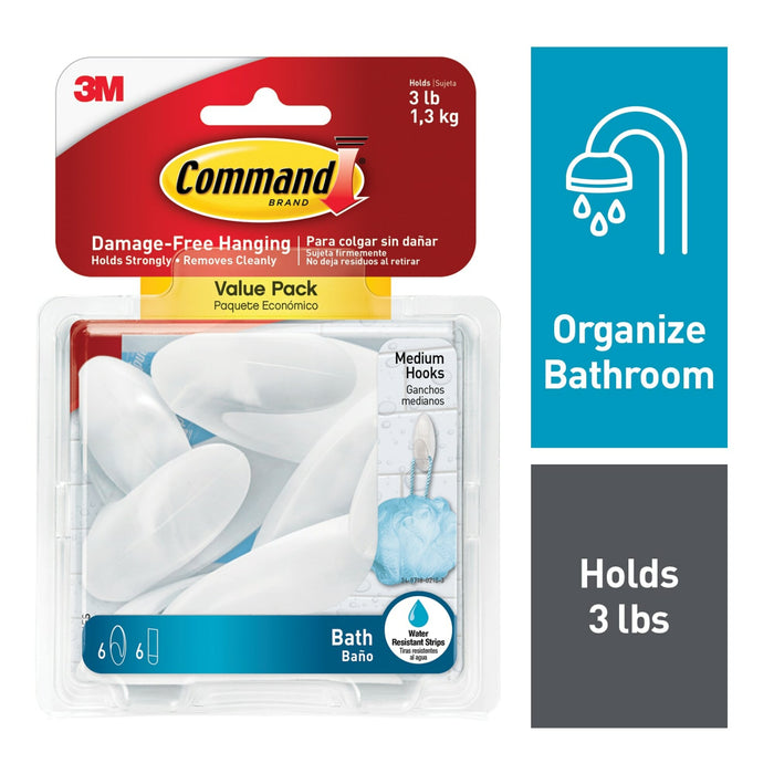 Command Medium Bath Hooks, Value Pack BATH18-6ES