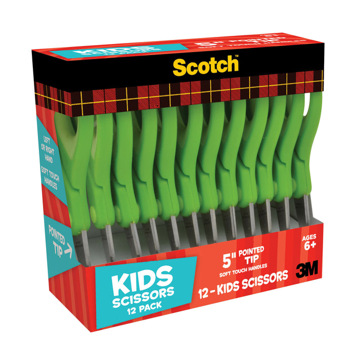 Scotch 12PK Kids Scissors 1442P-12, 5 inch, Green, Pointed