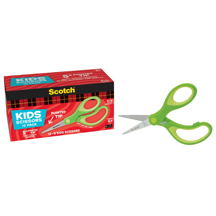 Scotch 12PK Kids Scissors 1442P-12, 5 inch, Green, Pointed