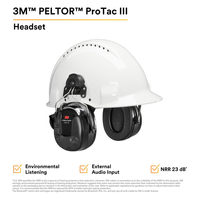 3M PELTOR ProTac III MT13H221P3E, Headset, Black, Helmet Attached