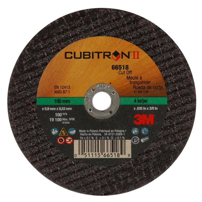 3M Cubitron II Cut-Off Wheel, 66518, 60, Type 1, 4 in x 0.035 in x 3/8 in