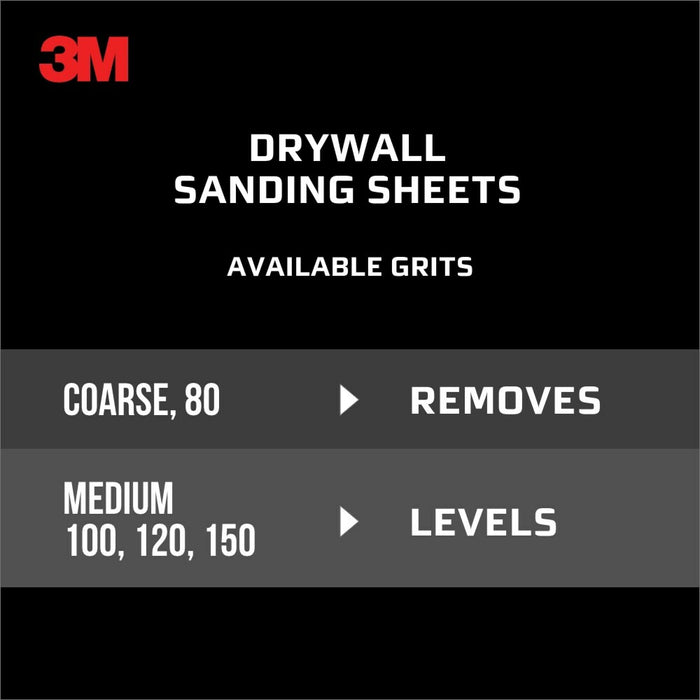 3M Drywall Sanding Sheets 99433NA, 4 3/16 in x 11 1/4 in, 80 grit, 25 shts/pk