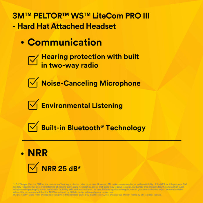 3M PELTOR WS LiteCom PRO III Headset - Hard Hat Attached -MT73H7P3E4D10-NA