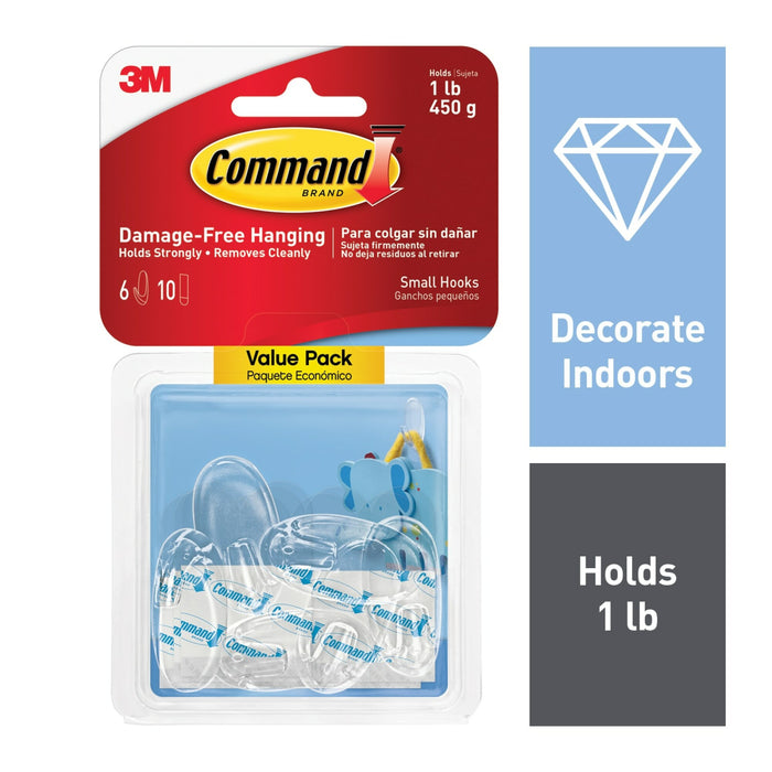 Command Clear Small Hooks, Value Pack 6 hooks, 10 strips, 17092CLR-6ES