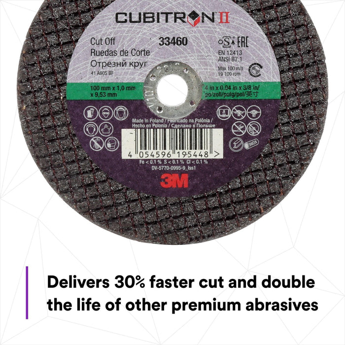 3M Cubitron II Cut-Off Wheel, 33460, 100 mm x 1 mm x 9.53 mm