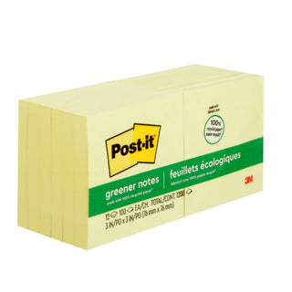 Post-it® Notes 654-RP, 3 in x 3 in Canary Yellow