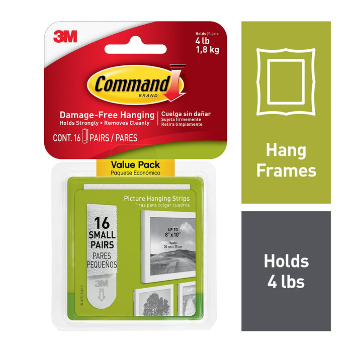Command Picture Hanging Strips, White, Small, 16 Sets of Strips/Pack