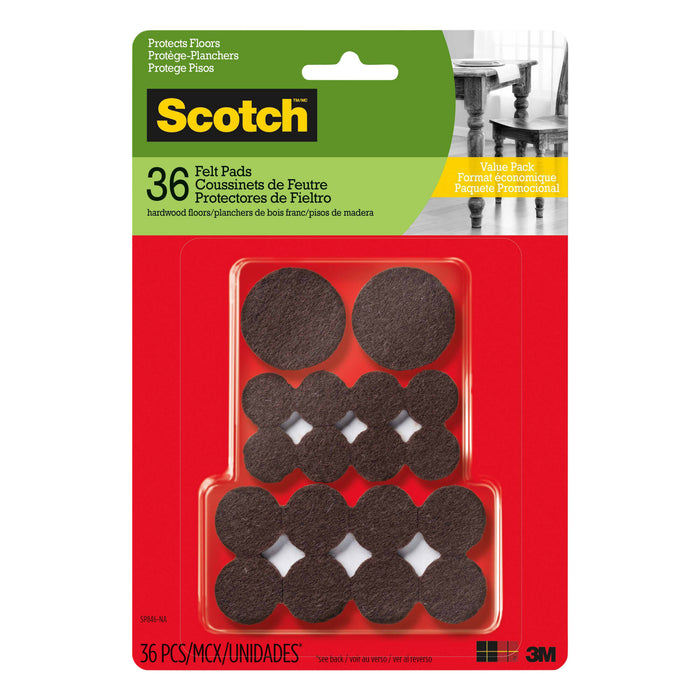 Scotch Felt Pads Value Pack, SP846-NA, Brown, 36 Pack