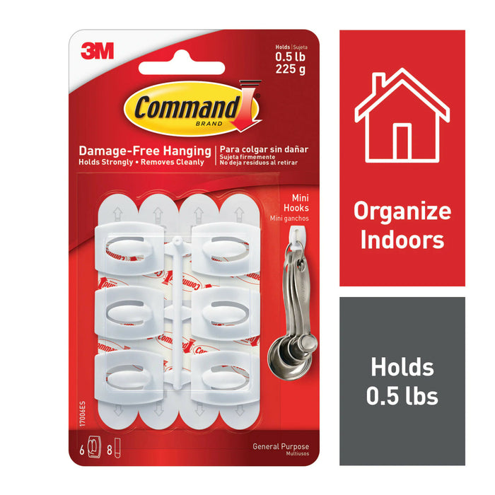 Command Mini White Hooks with White Strips, 17006ES