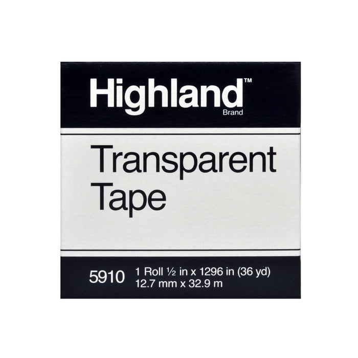 Highland Transparent Tape 5910, 1/2 in x 1296 in Boxed