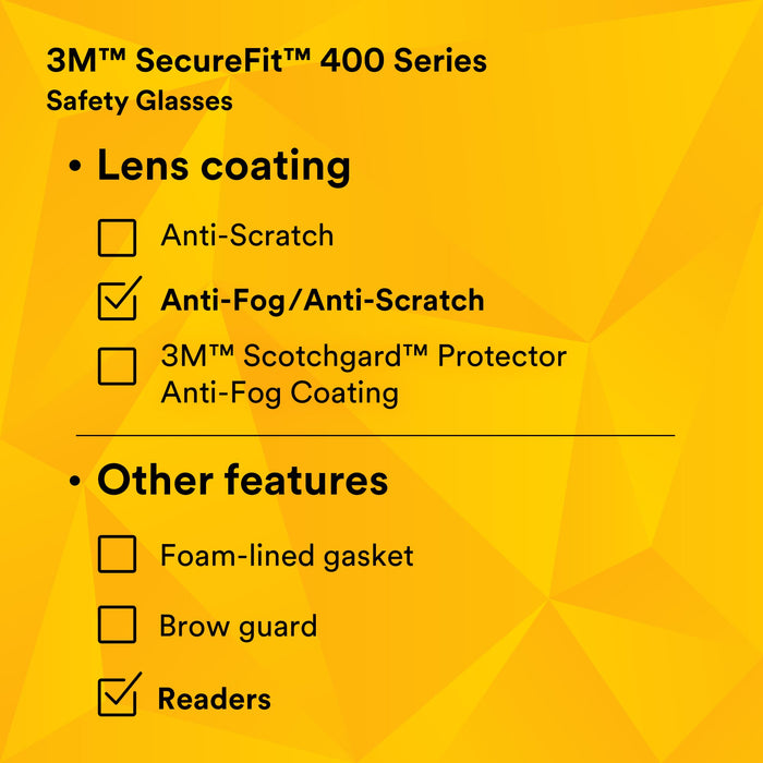 3M SecureFit Protective Eyewear SF415AF, Clear Lens, +1.5 Diopter
