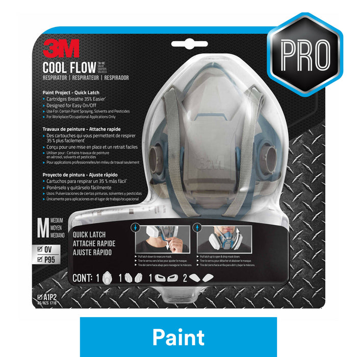 3M Paint Project Respirator with Quick Latch 6502QLPA1-A-PS, SizeMedium, 1 Ea/Pk
