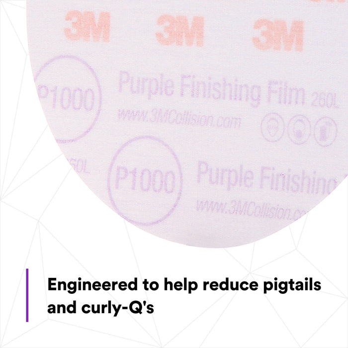 3M Hookit Purple Finishing Film Abrasive Disc 260L, 30669, 6 in,P1000