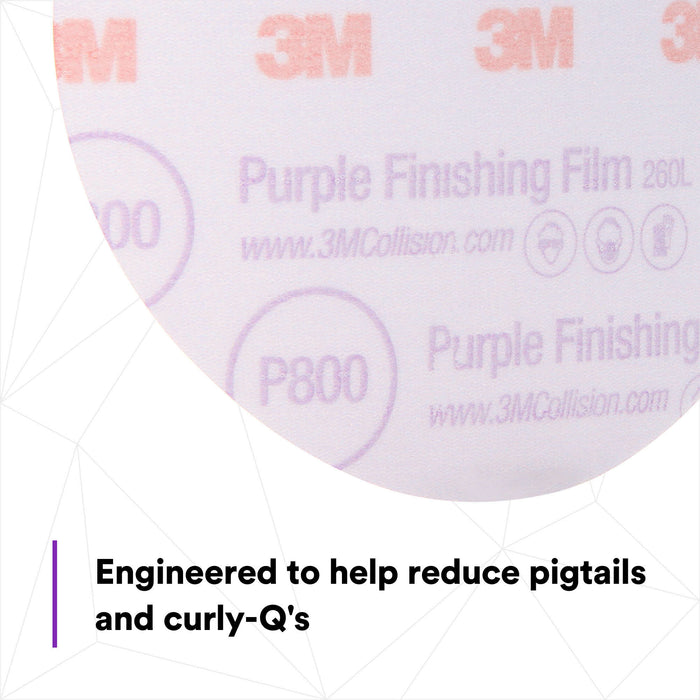 3M Hookit Purple Finishing Film Abrasive Disc 260L, 30670, 6 in, P800