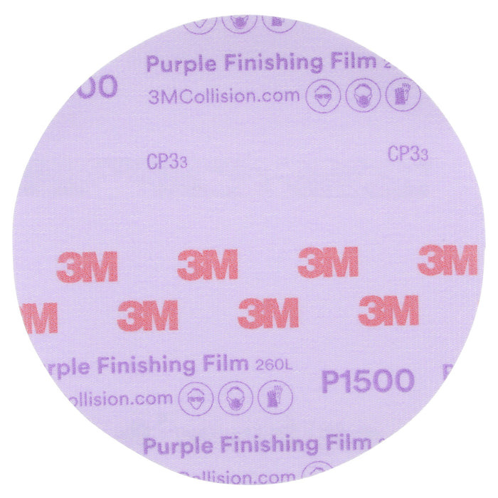 3M Hookit Purple Finishing Film Abrasive Disc 260L, 30667, 6 in,P1500