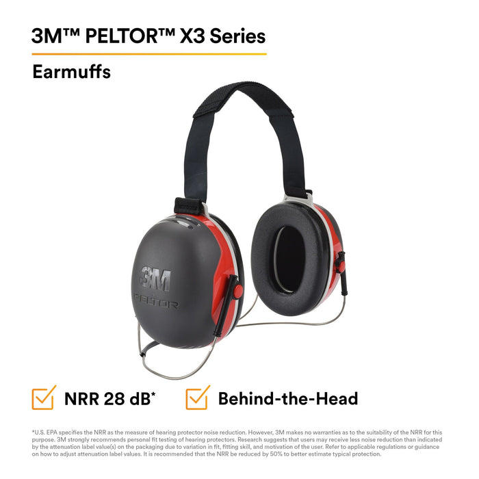 3M PELTOR X3 Earmuffs X3B, Behind-the-Head