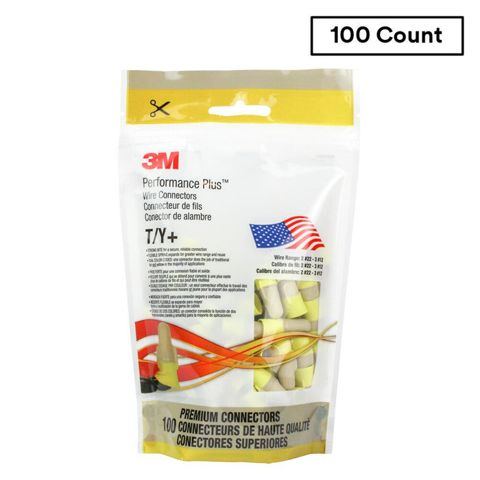 3M Performance Plus Wire Connector T/Y+Pouch, 100/Pouch