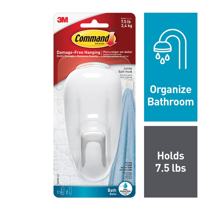 Command Large Bathroom Hook with Water-Resistant Strips, 17600B-ES