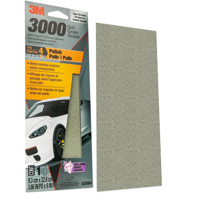 3M Trizact Performance Sandpaper, 03064, 3-2/3 in x 9 in, 3000 grit