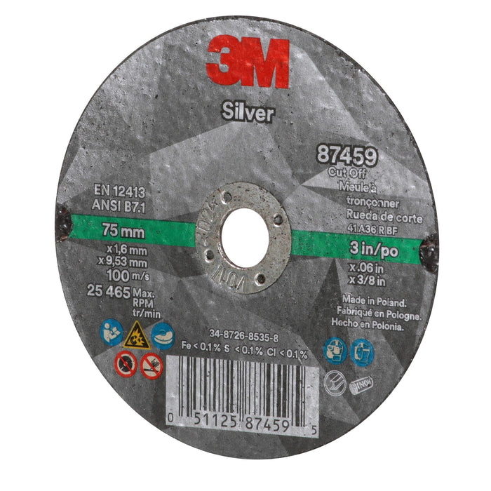 3M Silver Cut-Off Wheel, 87459, T1, 3 in x .060 in x 3/8 in