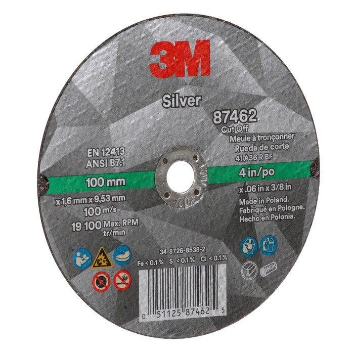 3M Silver Cut-Off Wheel, 87462, T1, 4 in x .060 in x 3/8 in