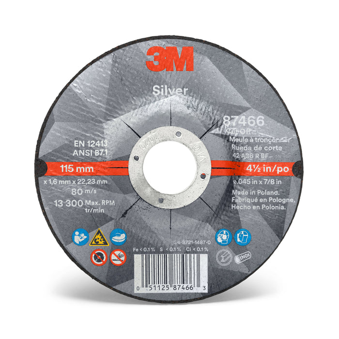 3M Silver Cut-Off Wheel, 87466, T27, 4.5 in x .045 in x 7/8 in
