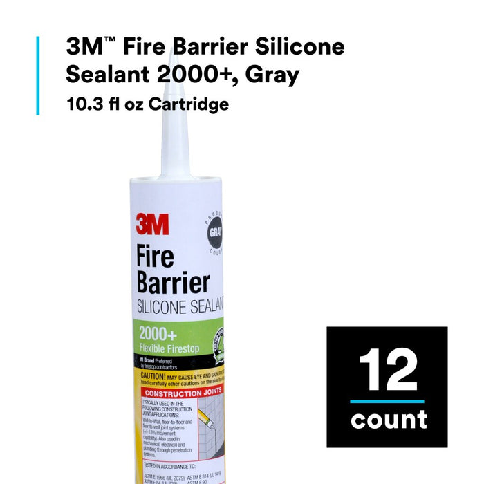 3M Fire Barrier Silicone Sealant 2000+, Gray, 10.3 fl oz Cartridge
