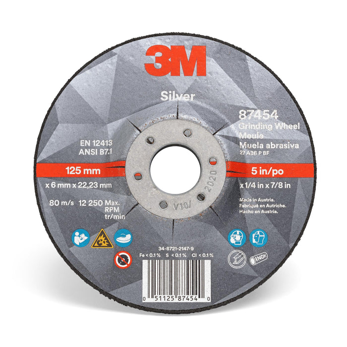 3M Silver Depressed Center Grinding Wheel, 87454, T27, 5 in x 1/4 in x
7/8 in