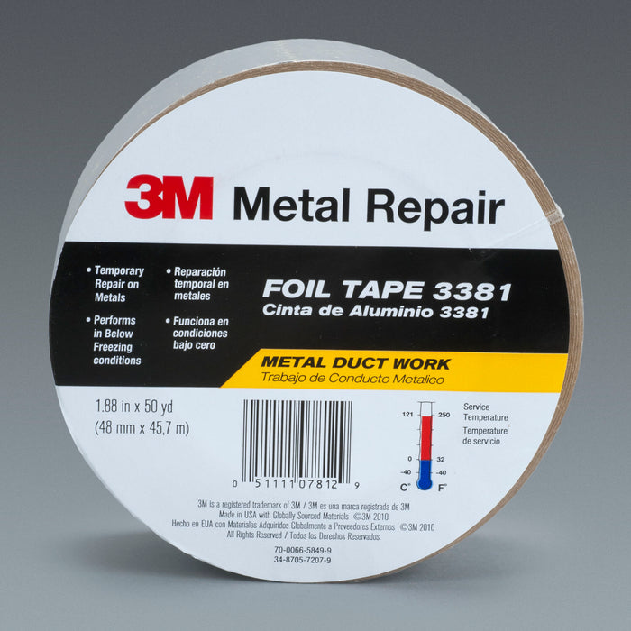 3M Aluminum Foil Tape 3381, Silver, 1.88 in x 50 yd, 2.8 mil