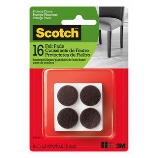 Scotch Round Felt Pads, SP825-NA, 3/4 in, Brown 16/pk