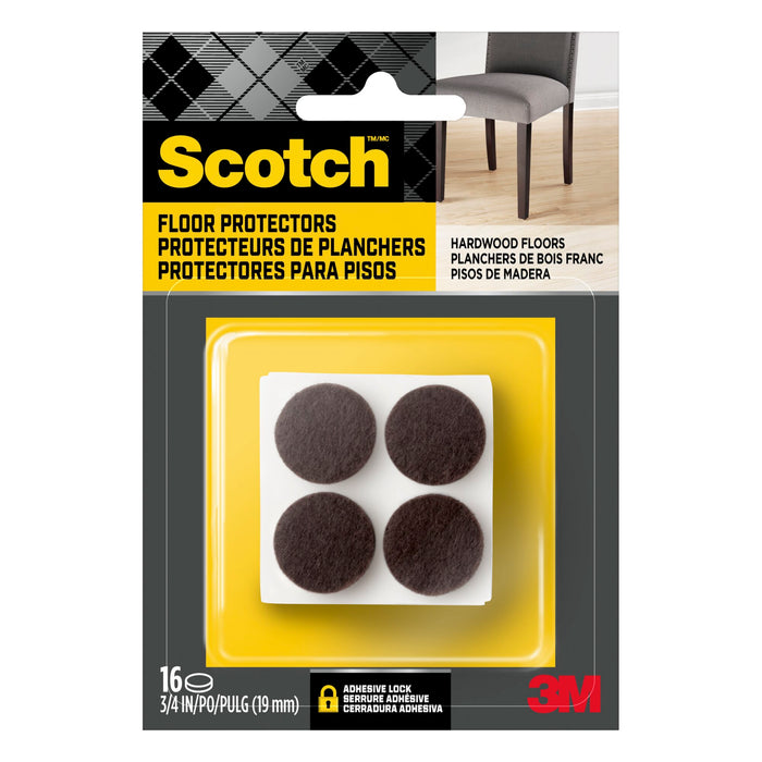 Scotch Round Felt Pads, SP825-NA, 3/4 in, Brown 16/pk