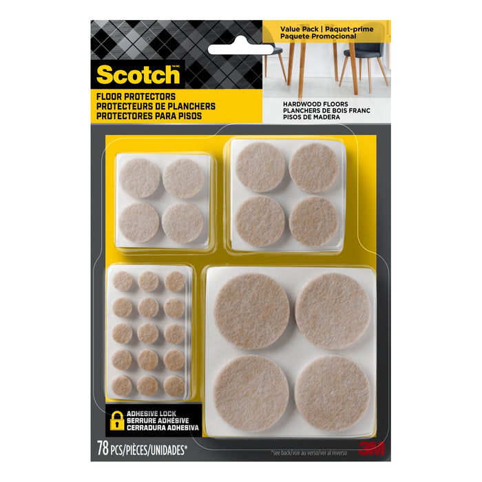 Scotch Round Felt Pads, SP855-NA, Multi Pack, Beige, 78pk