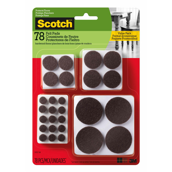 Scotch Round Felt Pads, SP857-NA, Multi Pack, Brown, 78pk