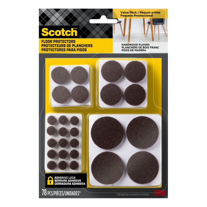 Scotch Round Felt Pads, SP857-NA, Multi Pack, Brown, 78pk