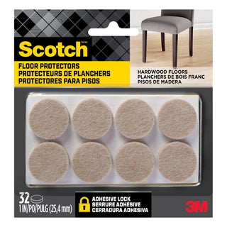 Scotch Round Felt Pads, SP802-NA, 1 in, Beige