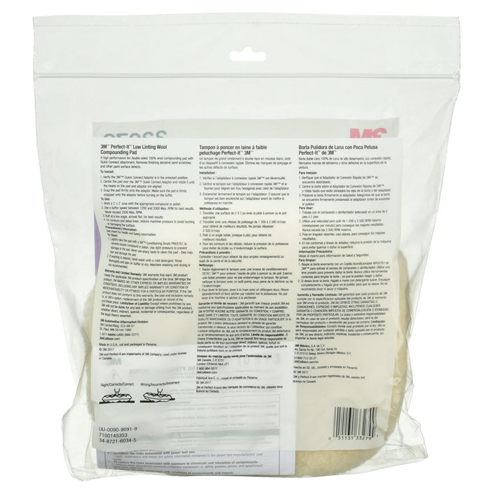 3M Perfect-It Low Linting Wool Compounding Pad, 33279, 9 in, 6 percase