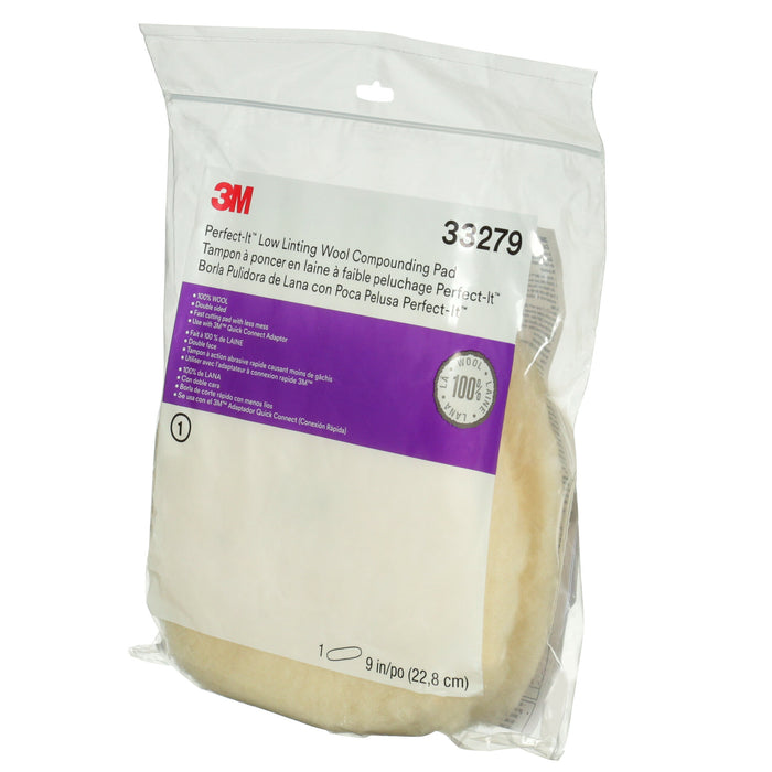 3M Perfect-It Low Linting Wool Compounding Pad, 33279, 9 in, 6 percase