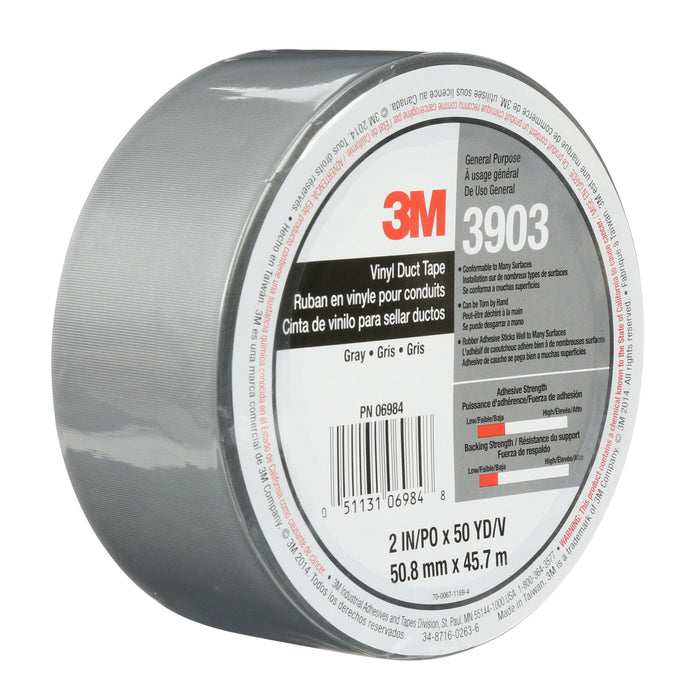 3M Vinyl Duct Tape 3903, Gray, 2 in x 50 yd 6.5 mil