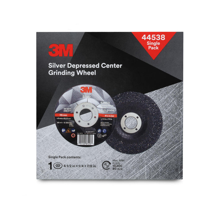 3M Silver Depressed Center Grinding Wheel, 44538, T27, 4.5 in x 1/4 in
x 7/8 in
