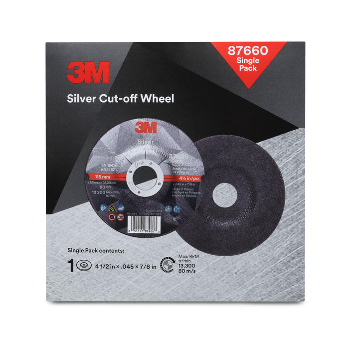 3M Silver Cut-Off Wheel, 87660, T27, 4.5 in x .045 in x 7/8 in, Single
Pack